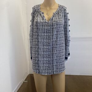 Jennifer Lopez Top Blouse Women’s Large Black /white Long Sleeve Pre Owned